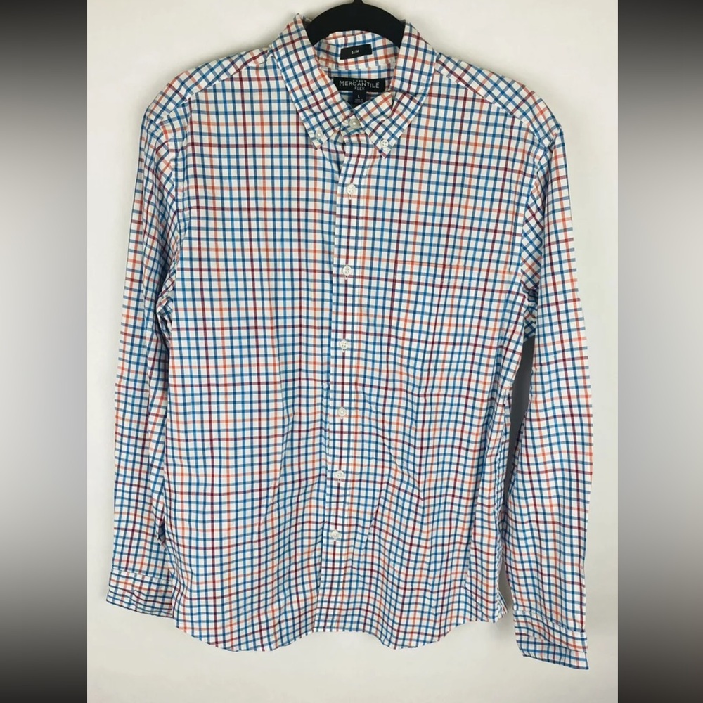 J. Crew Mens Shirt Large White Multicolor Striped Slim Fit Button Down Flex